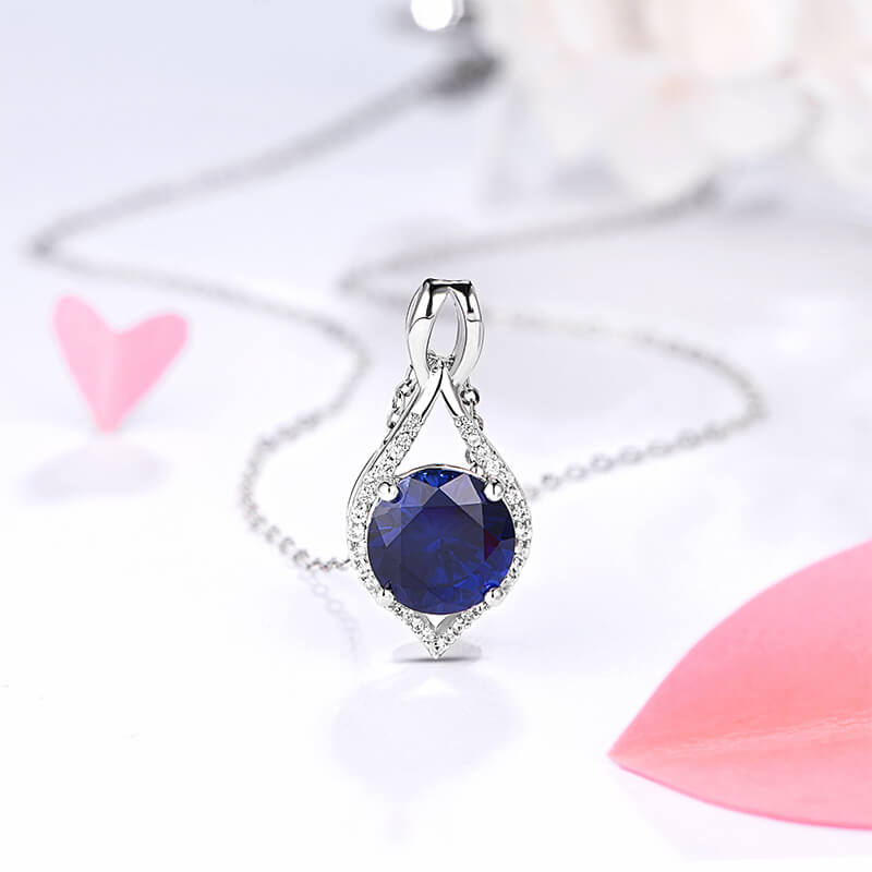 Fashion Round Sapphire Pave Necklace In Sterling Silver