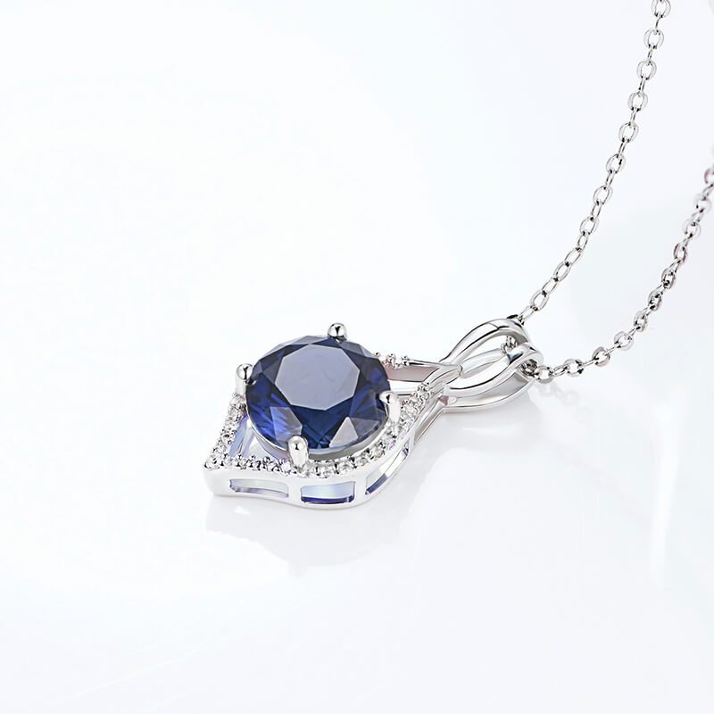Fashion Round Sapphire Pave Necklace In Sterling Silver