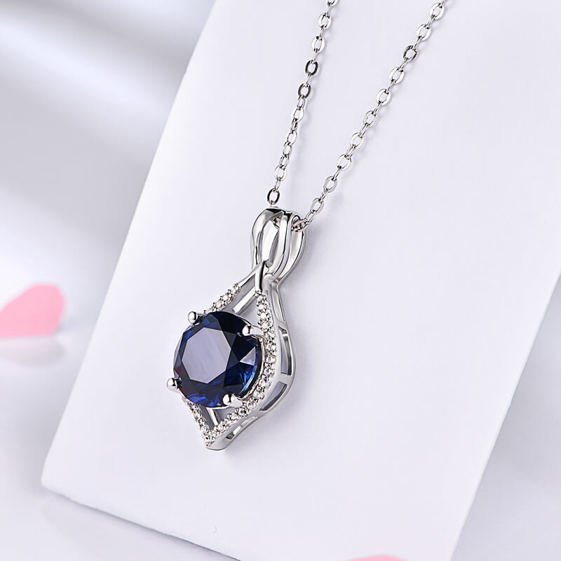 Fashion Round Sapphire Pave Necklace In Sterling Silver