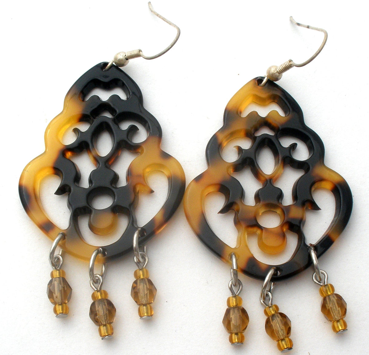 Faux Tortoise Shell & Crystal Bead Earrings 925