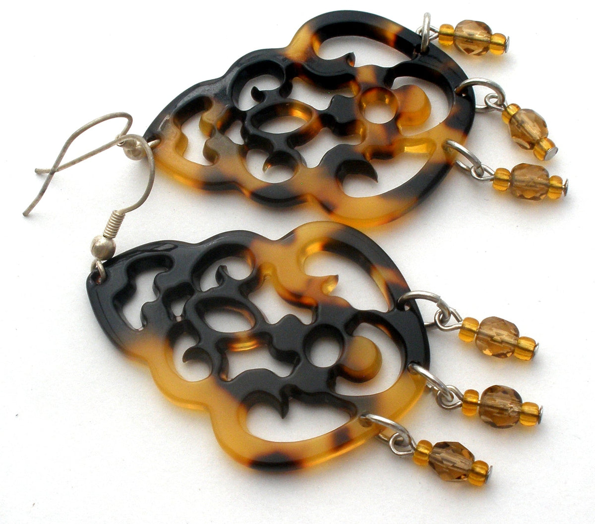 Faux Tortoise Shell & Crystal Bead Earrings 925