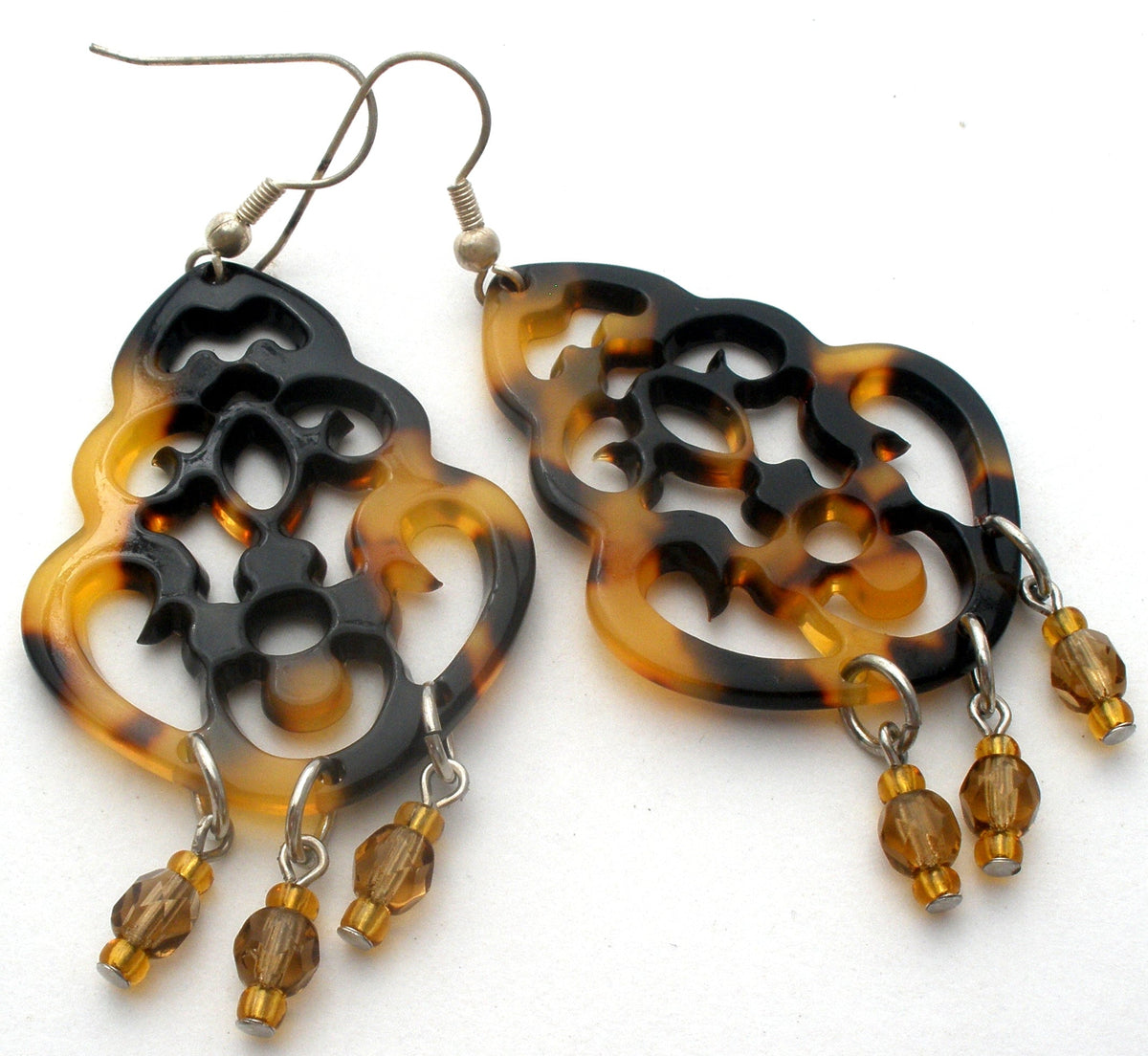 Faux Tortoise Shell & Crystal Bead Earrings 925