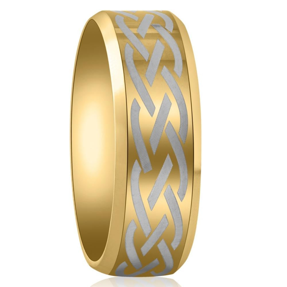 Men's Gold Plated Tungsten Ring Celtic Laser 8mm Wedding Band