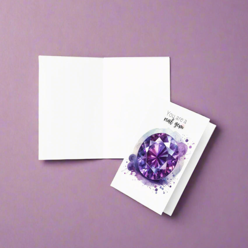 You are a real Gem | Watercolor Round Amethyst Folded  Birthday Card