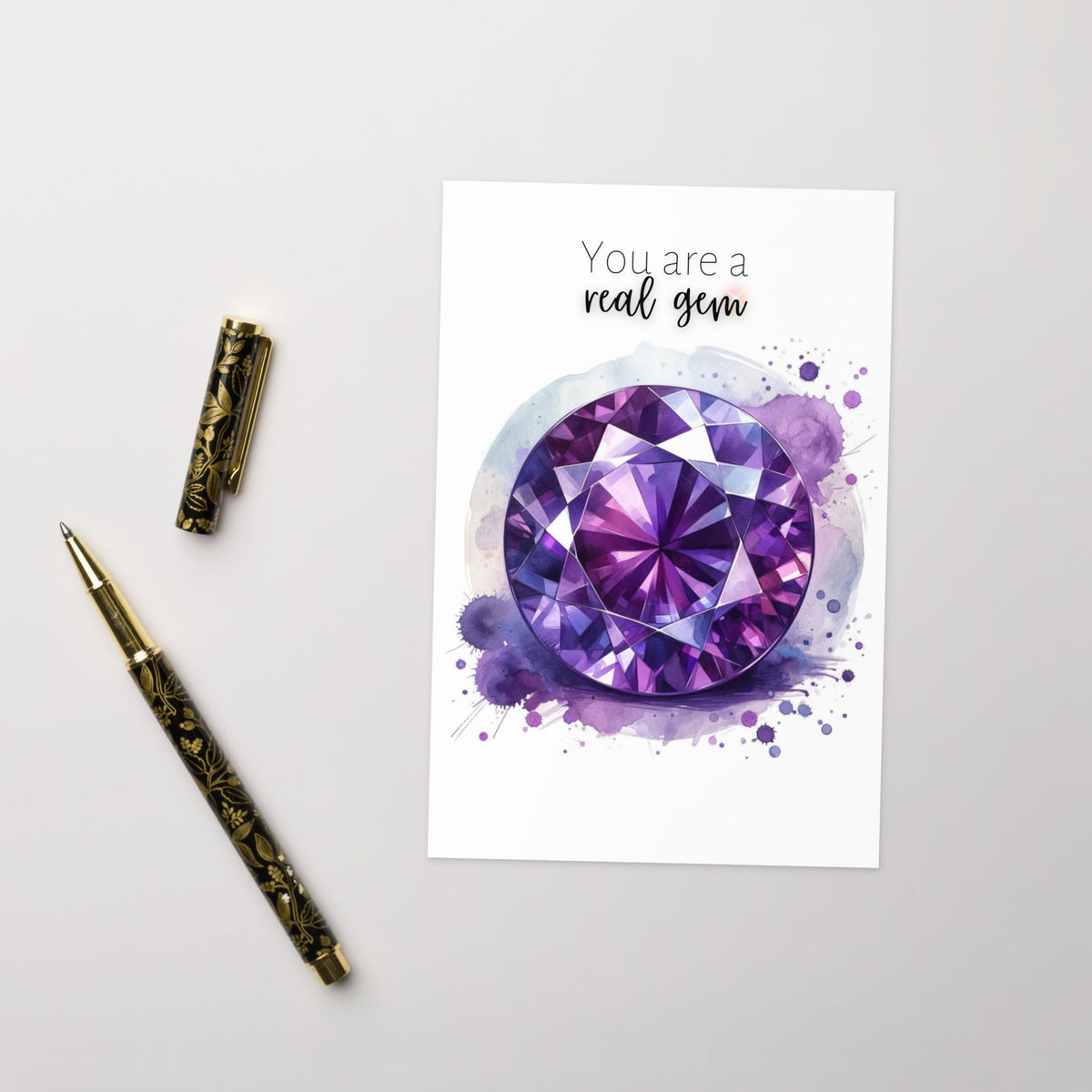 You are a real Gem | Watercolor Round Amethyst Folded  Birthday Card