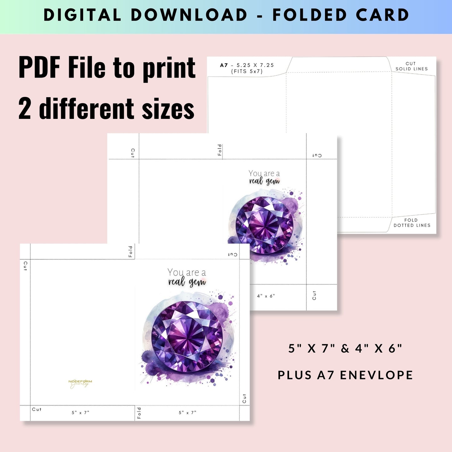You are a real Gem | Watercolor Round Amethyst Folded  Birthday Card