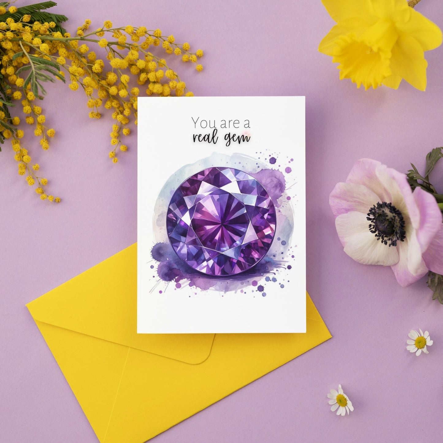 You are a real Gem | Watercolor Round Amethyst Folded  Birthday Card