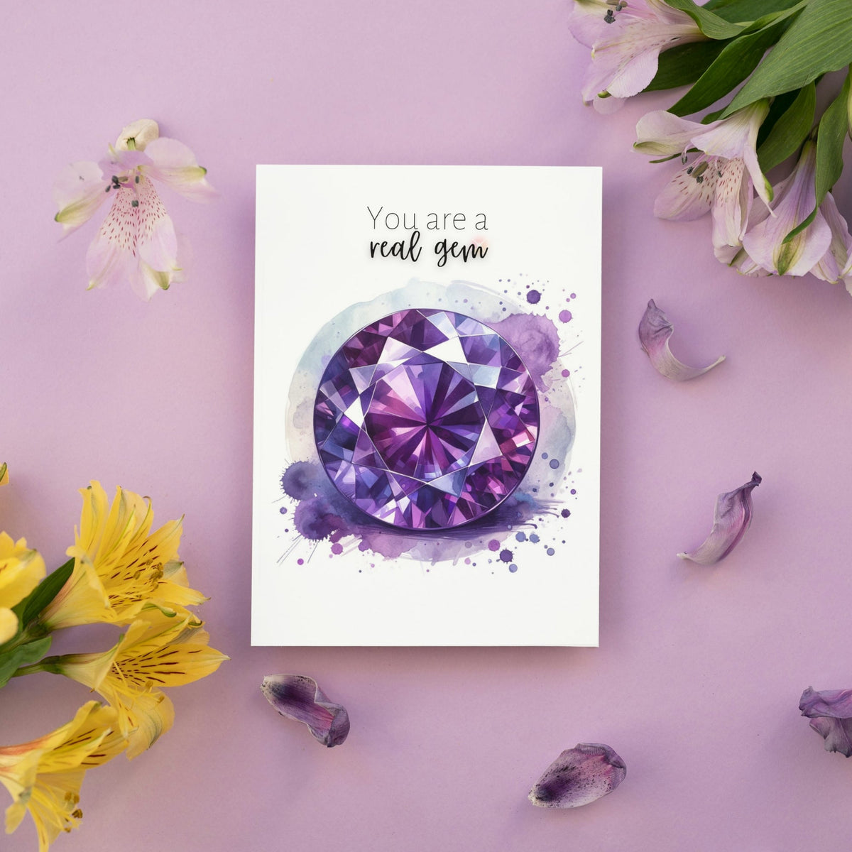You are a real Gem | Watercolor Round Amethyst Folded  Birthday Card
