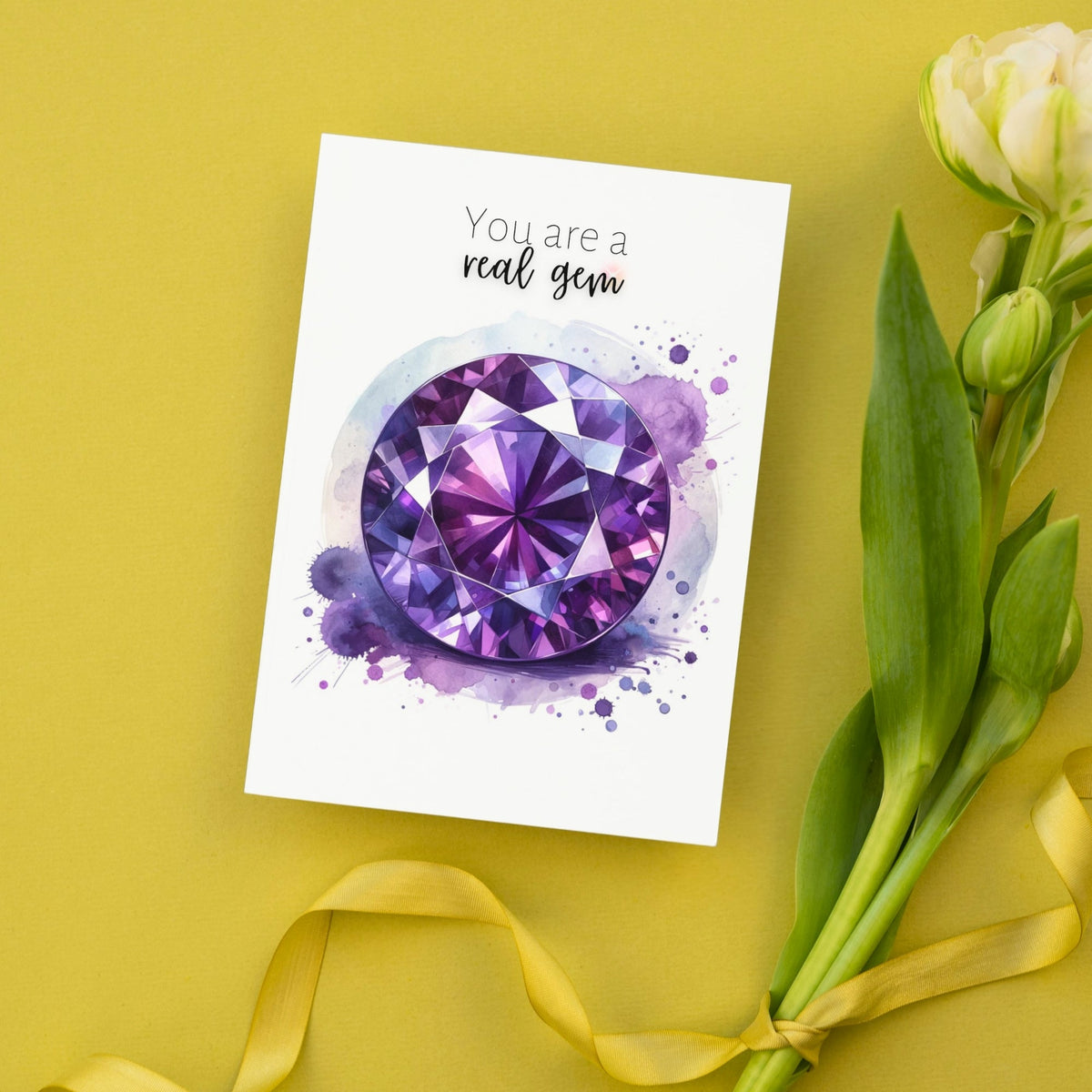 You are a real Gem | Watercolor Round Amethyst Folded  Birthday Card