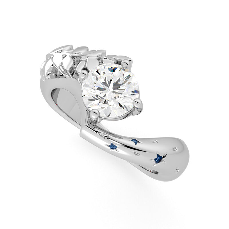 Fern Solitaire Moissanite With Star Set Blue Sapphire Engagement Ring