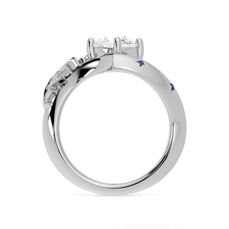 Fern Solitaire Moissanite With Star Set Blue Sapphire Engagement Ring