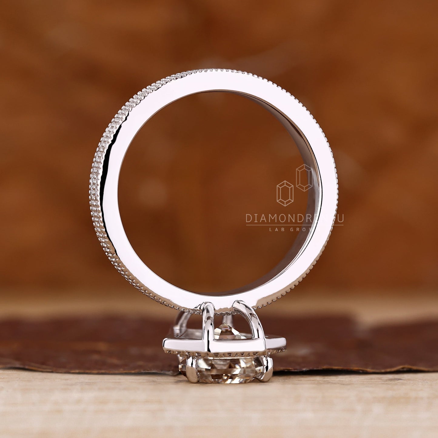 Coffin Cut Engagement Ring with Milgrain Details