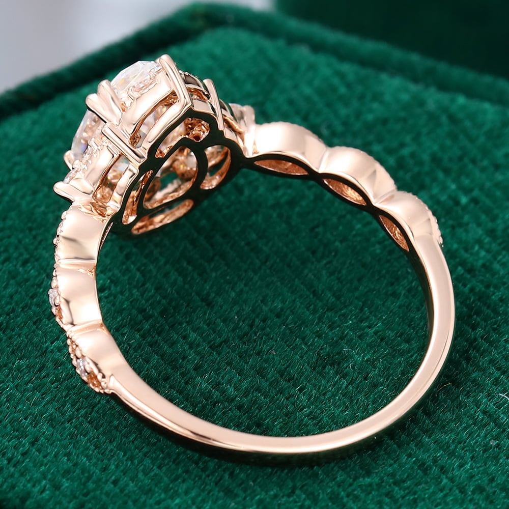 Filigree Floral Halo | Vintage Inspired Pear Cut Moissanite Engagement Ring with Milgrain Accents