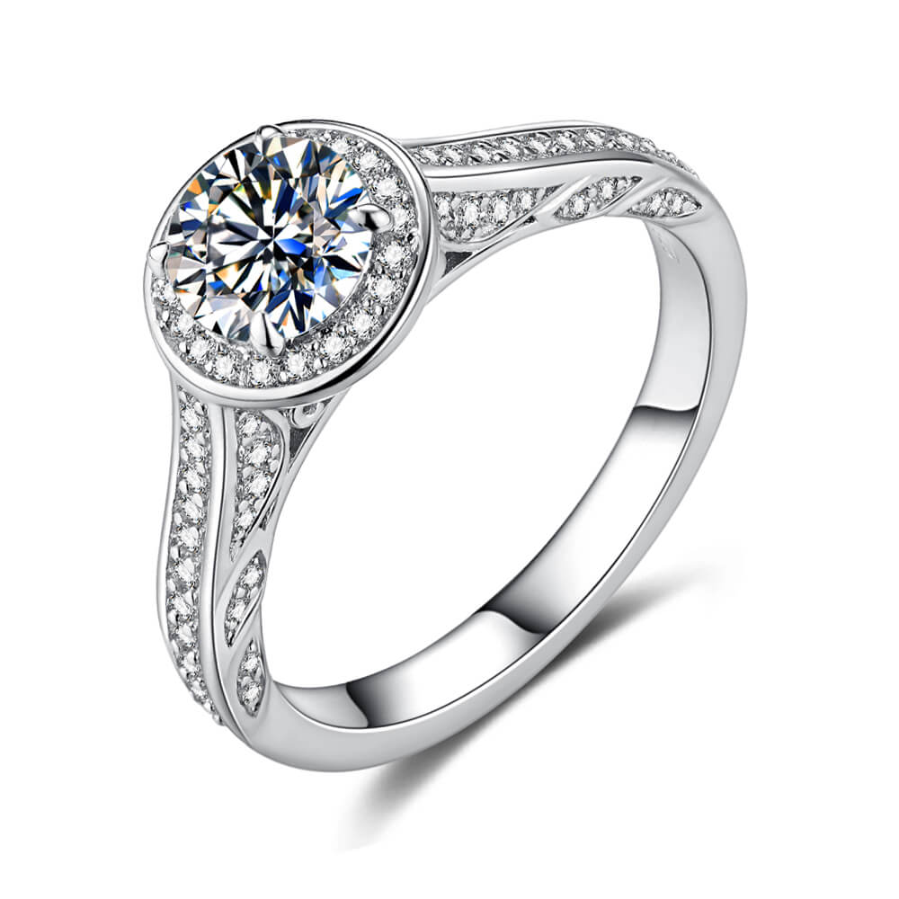 Filigree Halo Moissanite Channel Set Bridal Engagement Ring Set