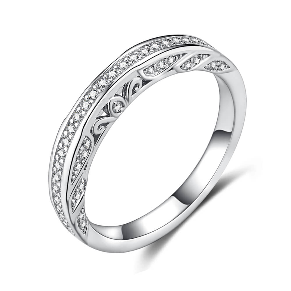 Filigree Halo Moissanite Channel Set Bridal Engagement Ring Set