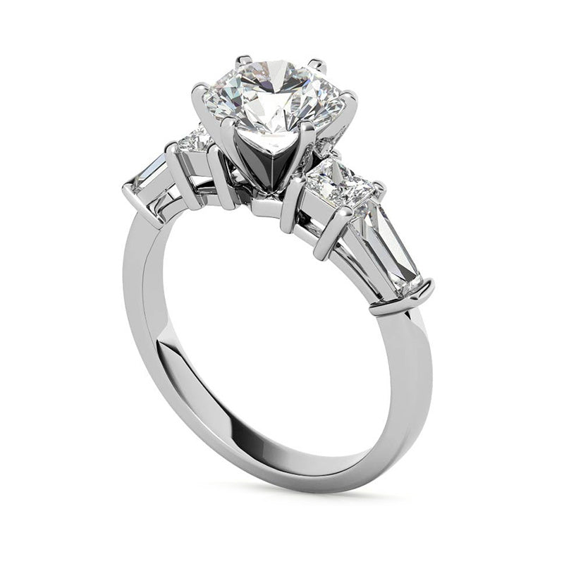 Five Stone Moissanite With Princess And Baguette Engagement Ring