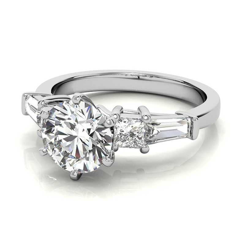 Five Stone Moissanite With Princess And Baguette Engagement Ring