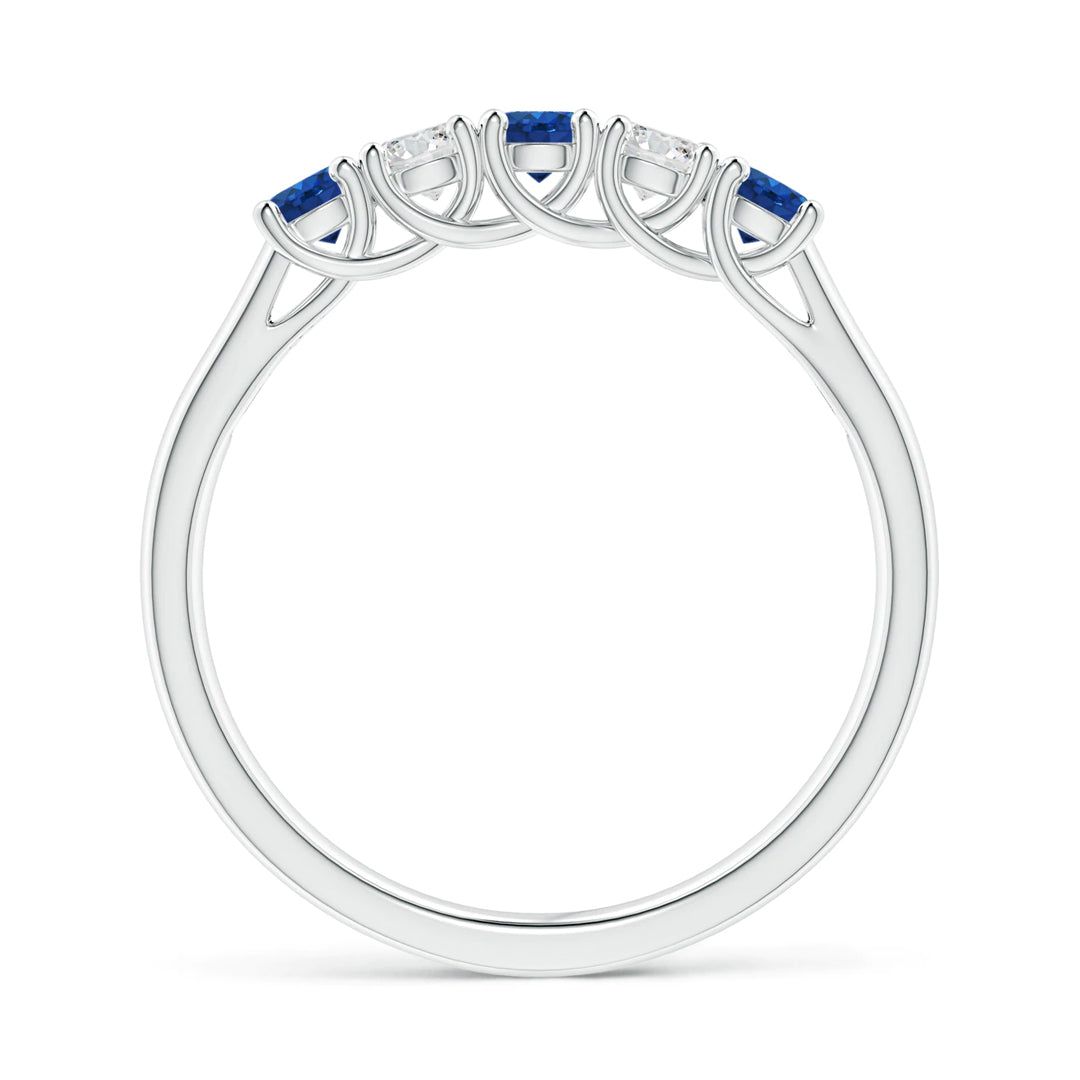 Five Stone Moissanite and Sapphire Wedding Band Ring In Sterling Silver