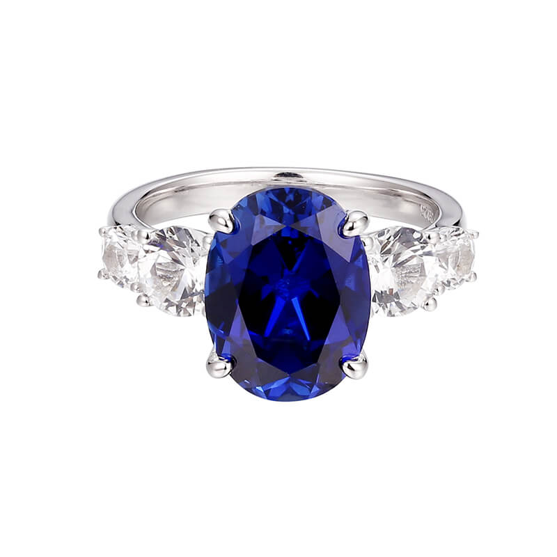 Five Stone Oval Blue Lab Grown Sapphire Engagement Ring