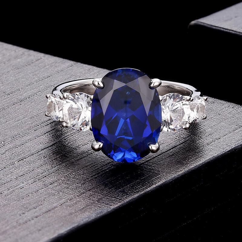 Five Stone Oval Blue Lab Grown Sapphire Engagement Ring