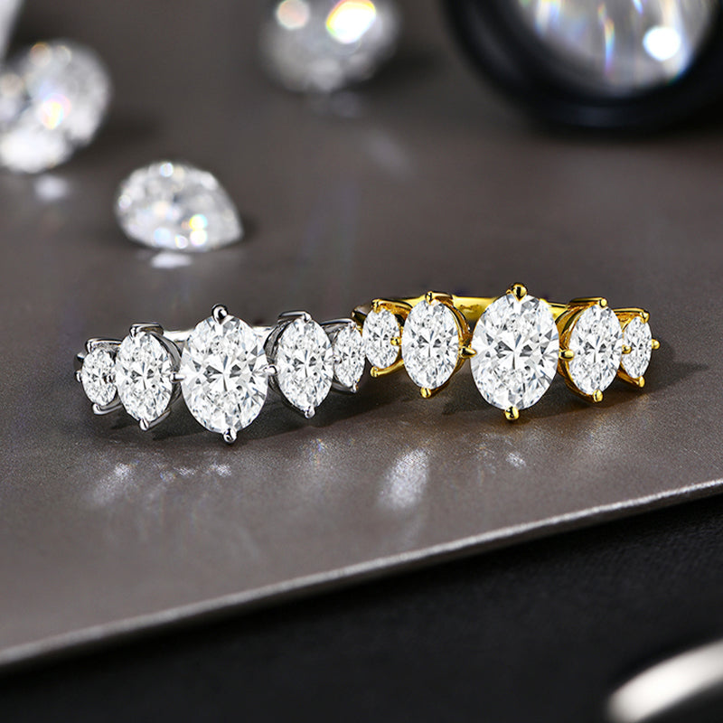 Five Stone Oval Cut Moissanite Engagement Ring