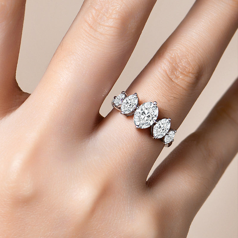 Five Stone Oval Cut Moissanite Engagement Ring