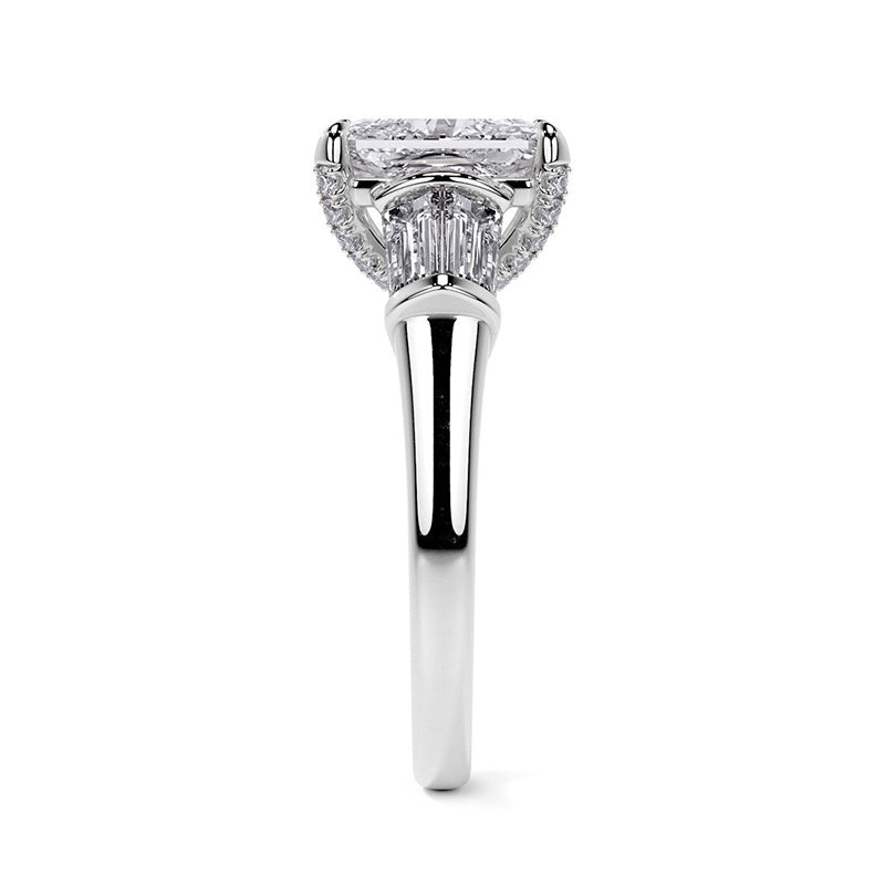 Five Stone Radiant Moissanite And Baguette Engagement Ring
