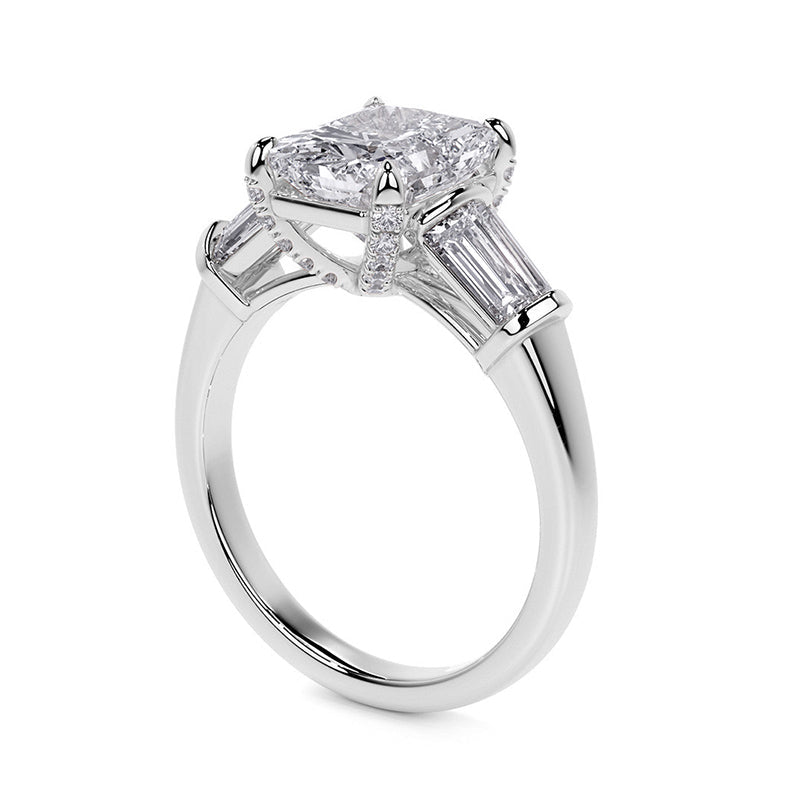 Five Stone Radiant Moissanite And Baguette Engagement Ring