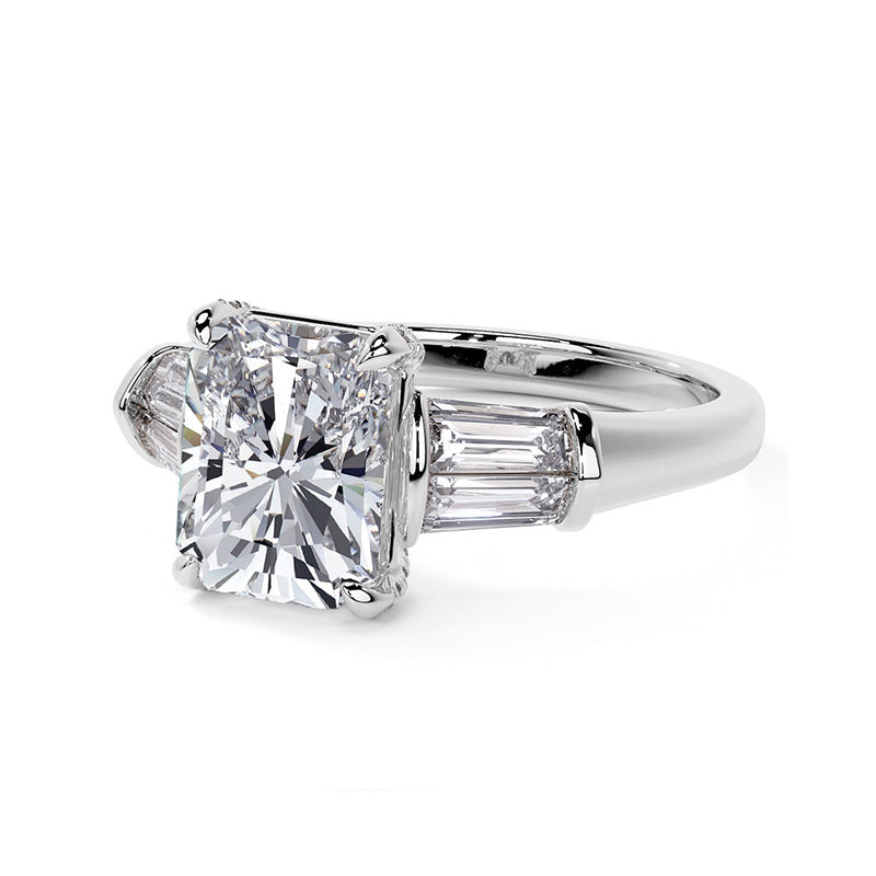 Five Stone Radiant Moissanite And Baguette Engagement Ring