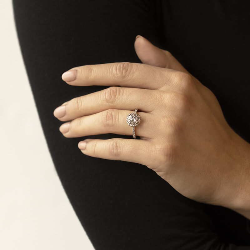Floating Halo Moissanite Pave Gold Engagement Ring