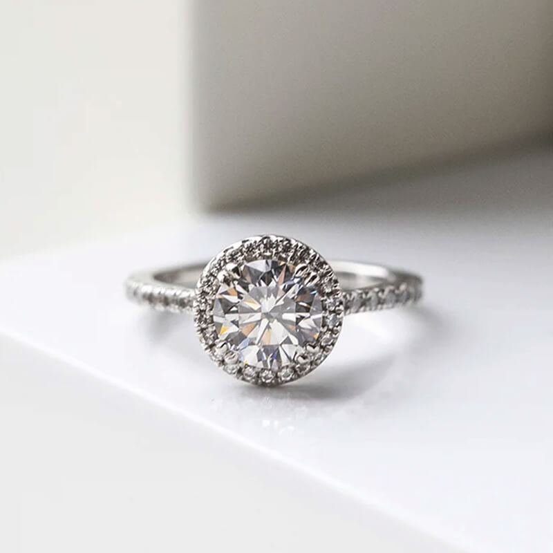 Floating Halo Moissanite Pave Gold Engagement Ring