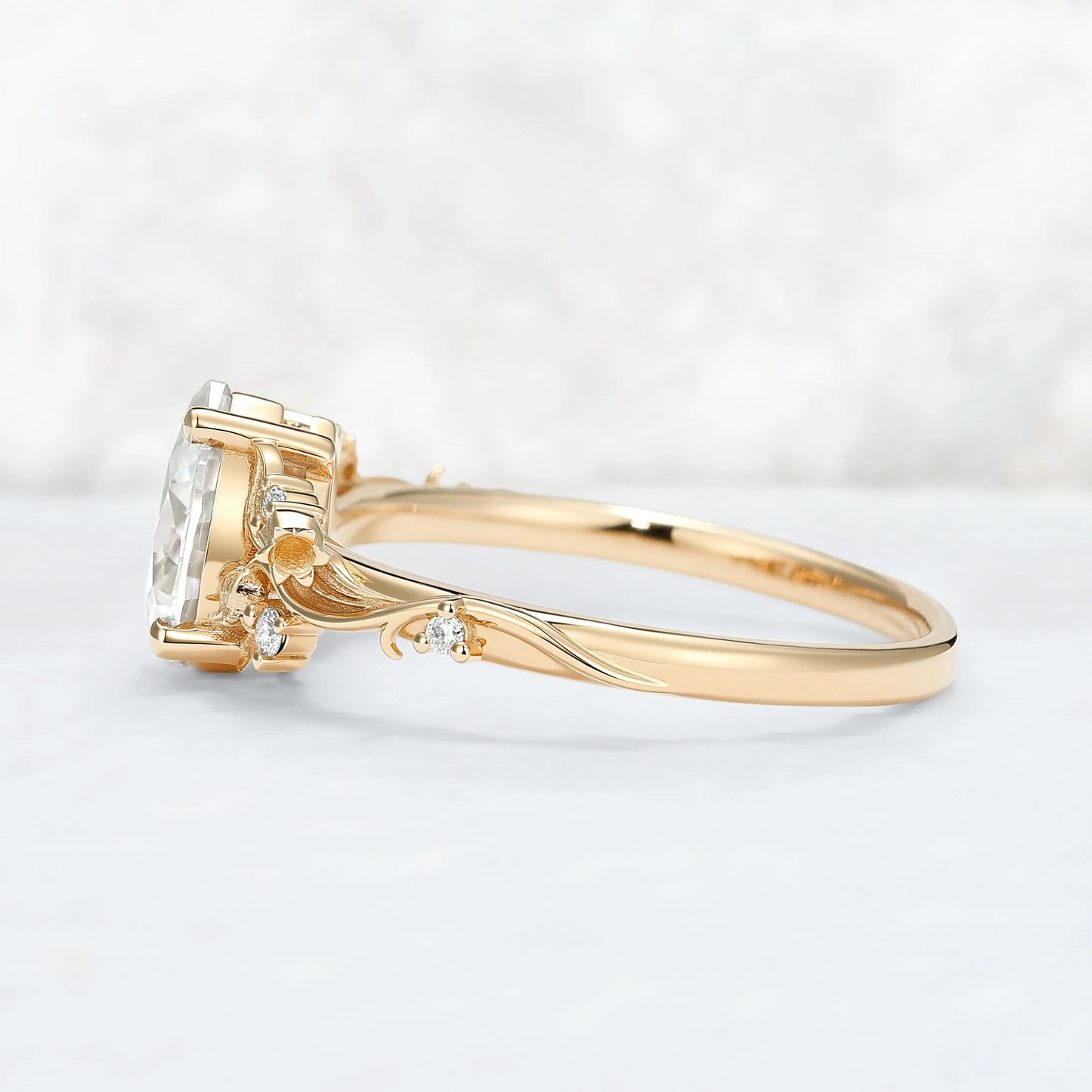 Unique Lily of the Valley Inspired Pear Cut Moissanite Engagement Ring