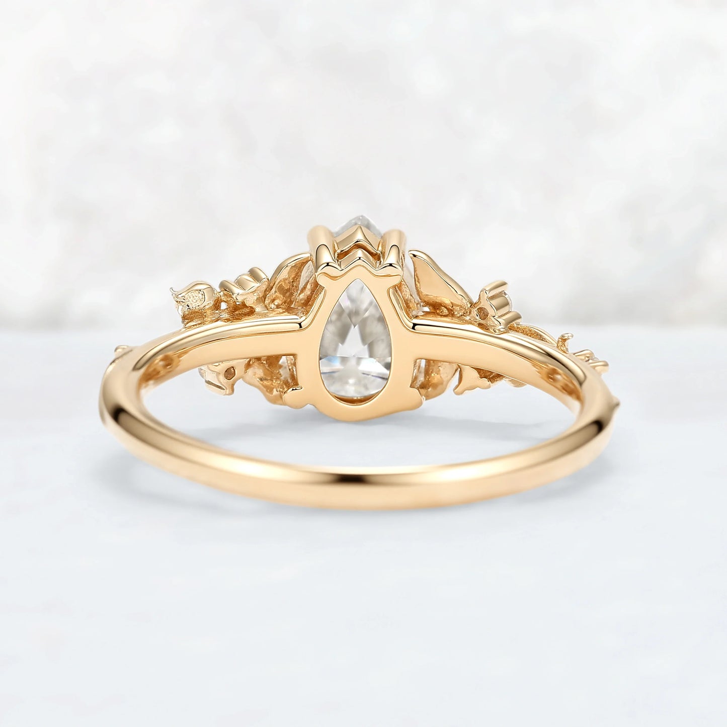 Unique Lily of the Valley Inspired Pear Cut Moissanite Engagement Ring