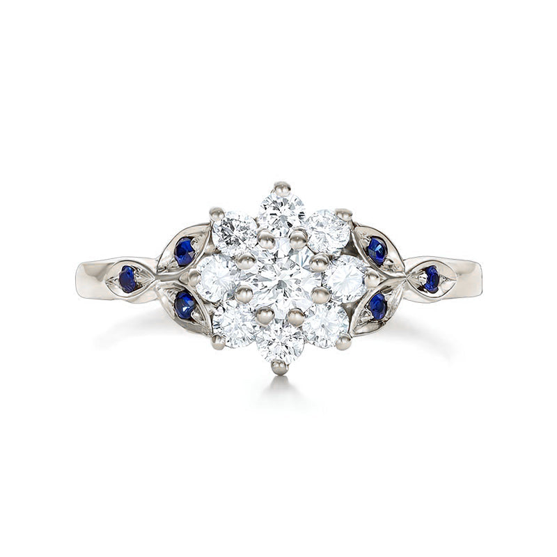 Floral-inspired Cluster Moissanite Sapphire Accents Engagement Ring