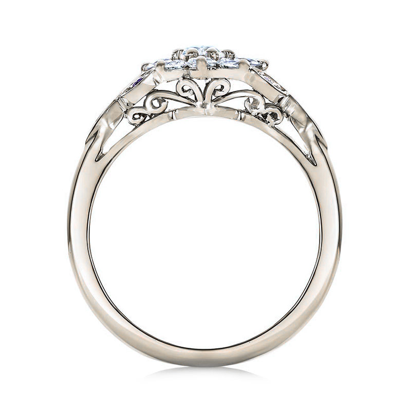 Floral-inspired Cluster Moissanite Sapphire Accents Engagement Ring