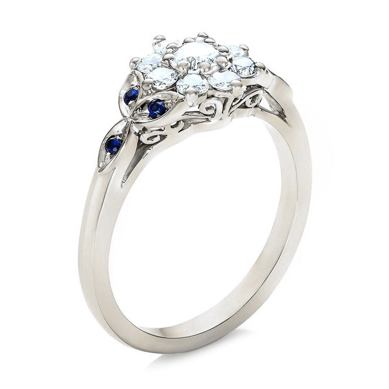 Floral-inspired Cluster Moissanite Sapphire Accents Engagement Ring