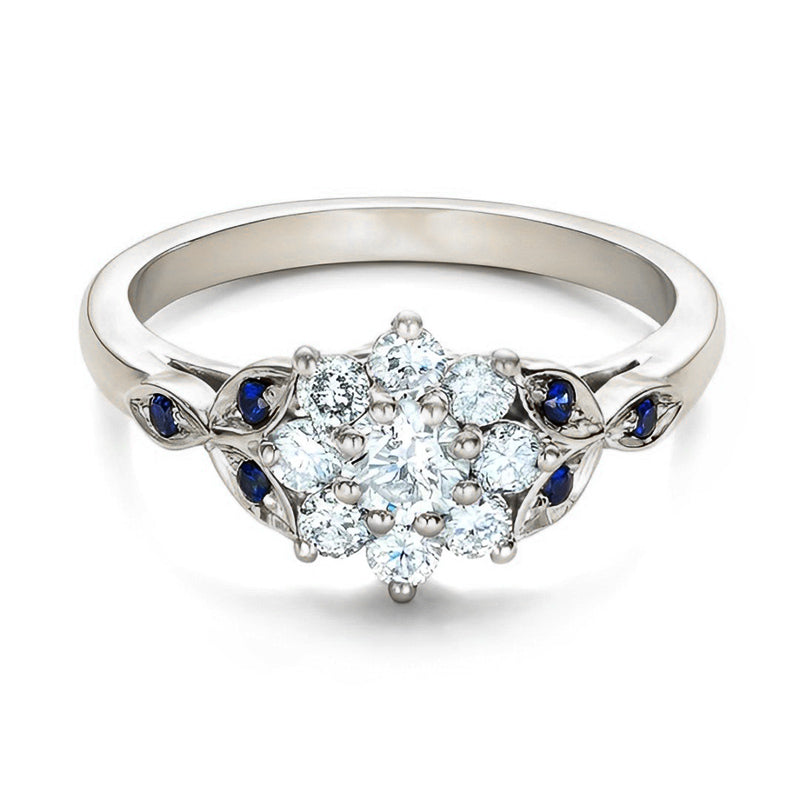 Floral-inspired Cluster Moissanite Sapphire Accents Engagement Ring