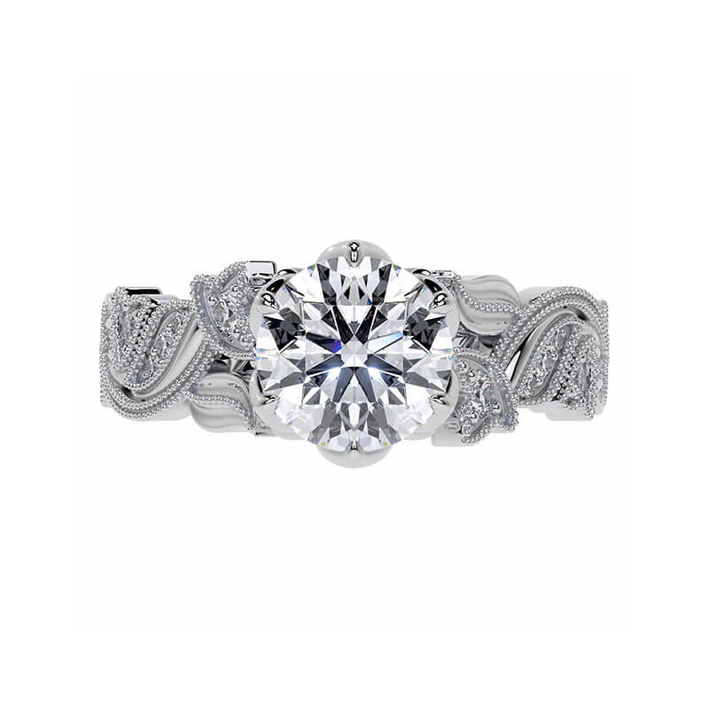 Floral Cathedral Moissanite Tulip Accents Engagement Ring