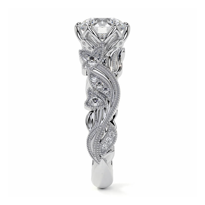 Floral Cathedral Moissanite Tulip Accents Engagement Ring
