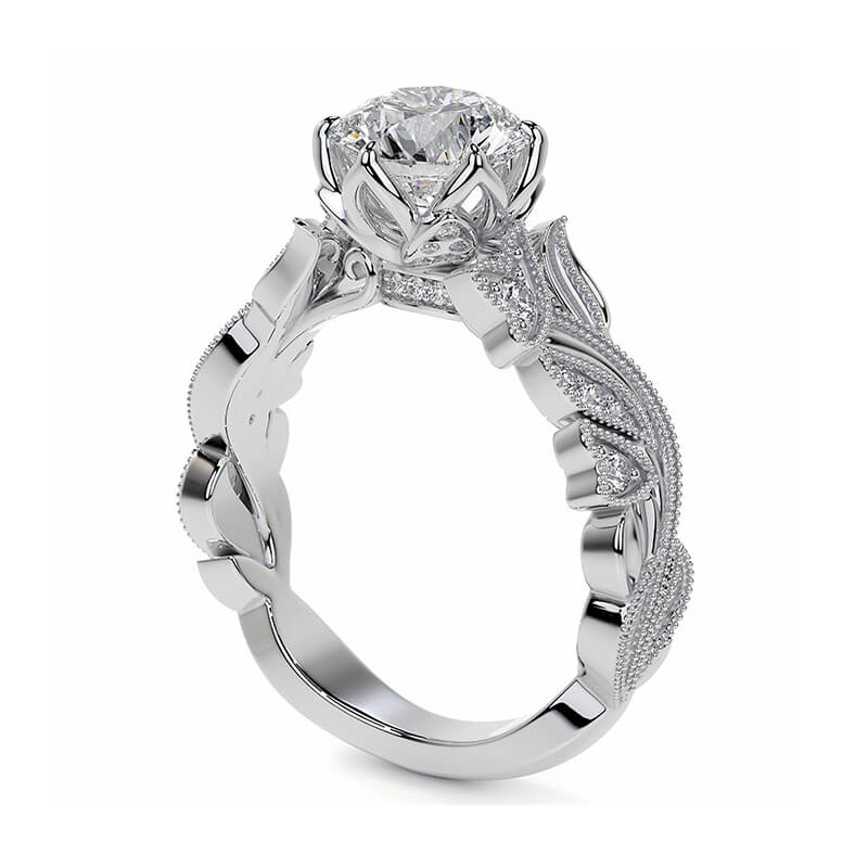Floral Cathedral Moissanite Tulip Accents Engagement Ring