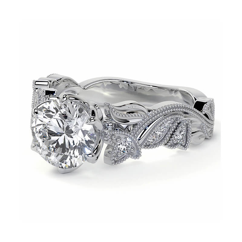 Floral Cathedral Moissanite Tulip Accents Engagement Ring