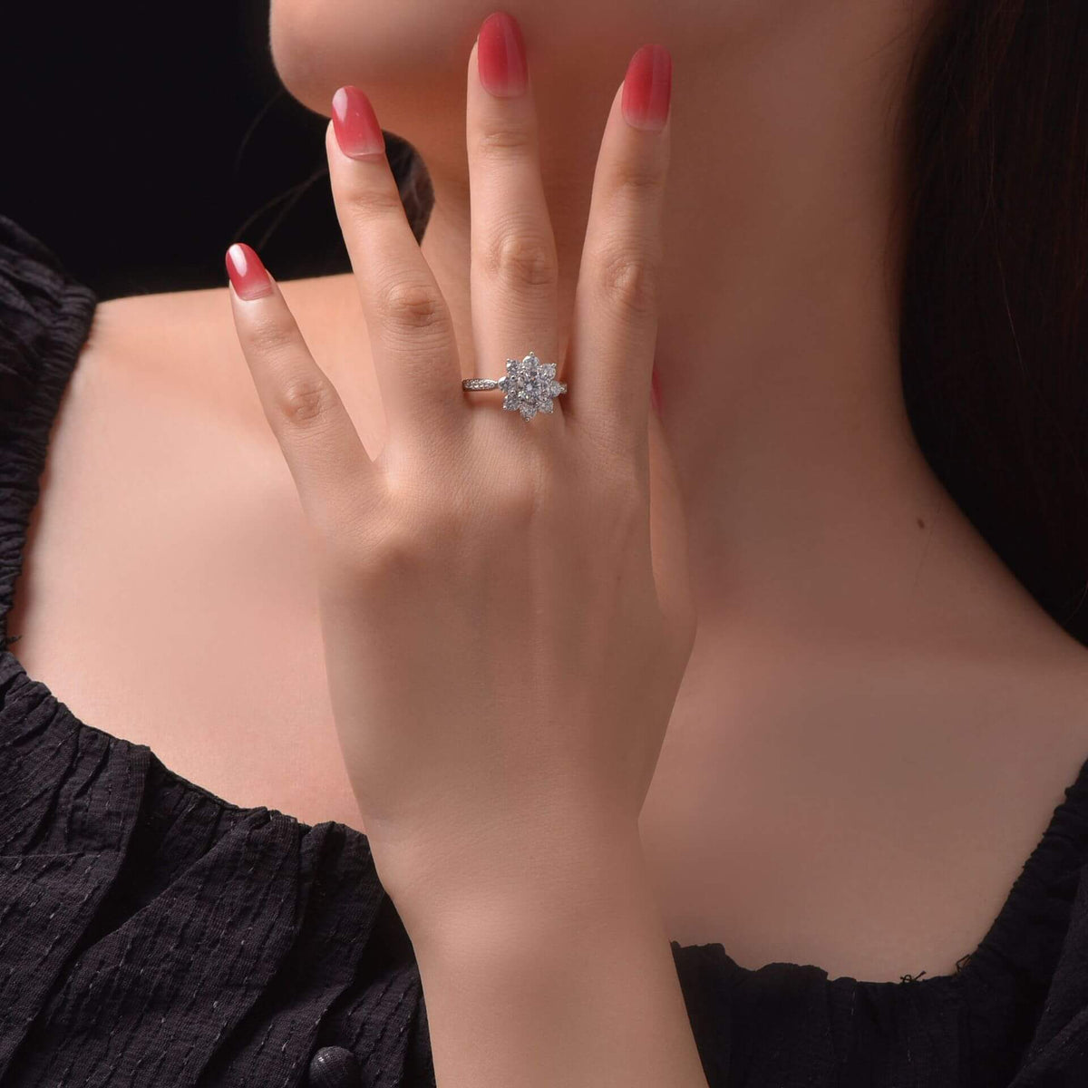 Floral Halo Moissanite Channel Set Engagement Ring
