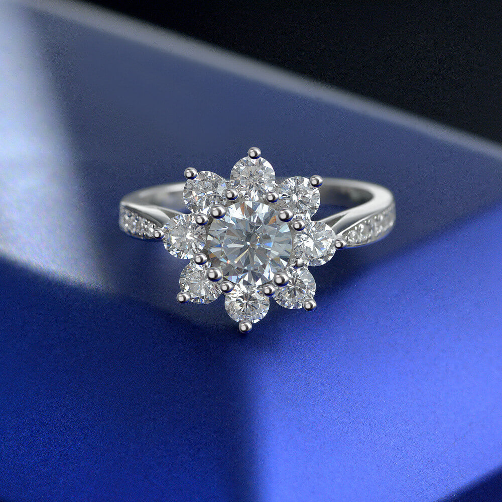 Floral Halo Moissanite Channel Set Engagement Ring