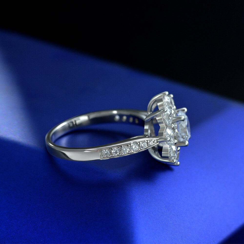 Floral Halo Moissanite Channel Set Engagement Ring