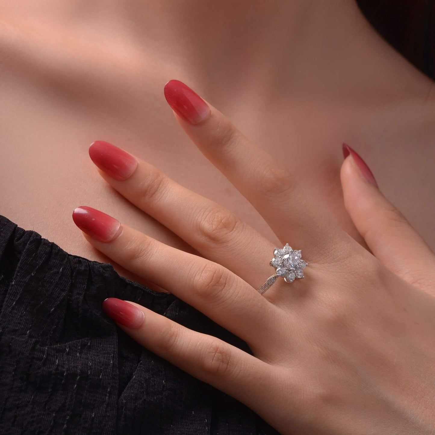 Floral Halo Moissanite Channel Set Engagement Ring