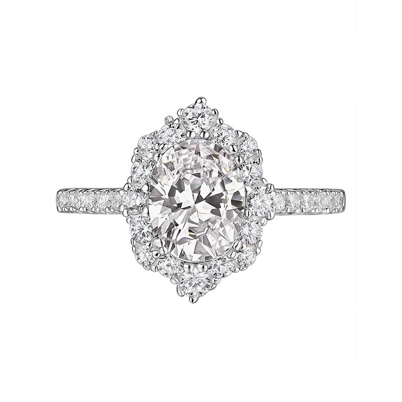 Floral Halo Oval Moissanite Pave Engagement Ring