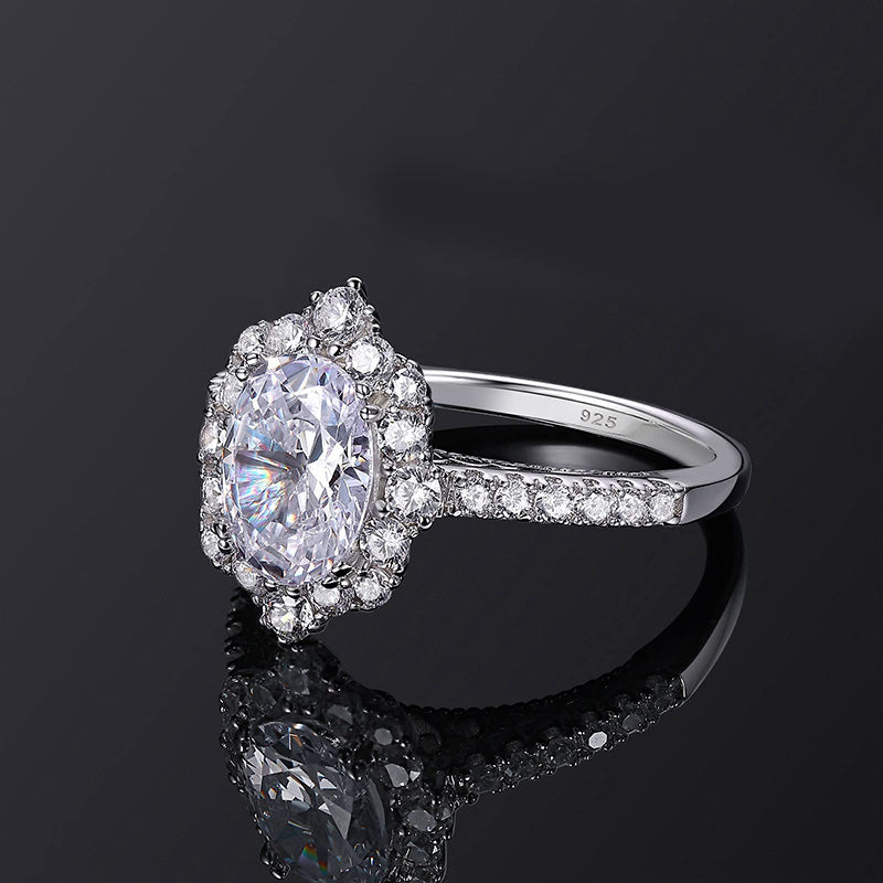 Floral Halo Oval Moissanite Pave Engagement Ring