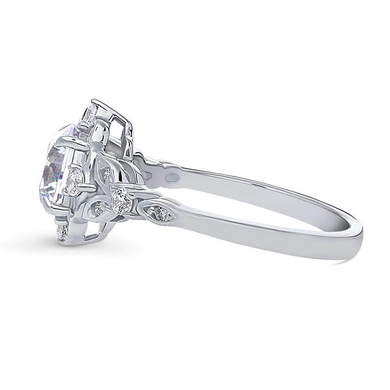 Floral Halo Round Moissanite Art Deco Engagement Ring