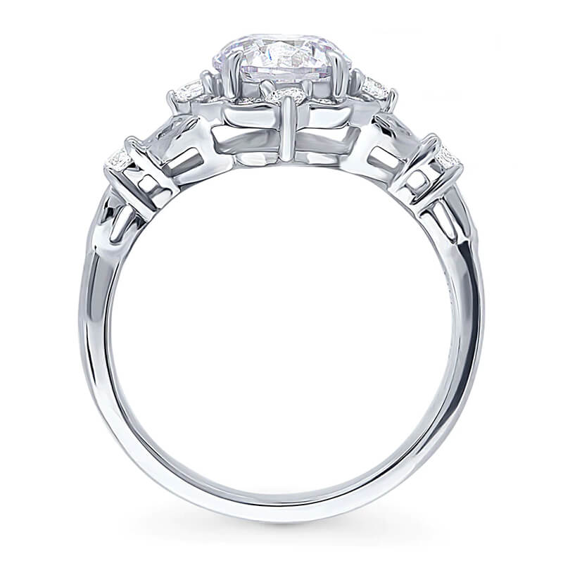 Floral Halo Round Moissanite Art Deco Engagement Ring