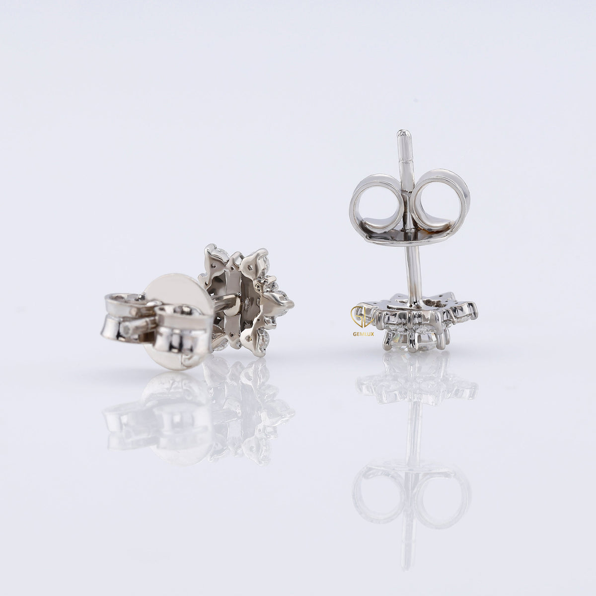 Floral Halo Round Cut Moissanite Stud Earrings
